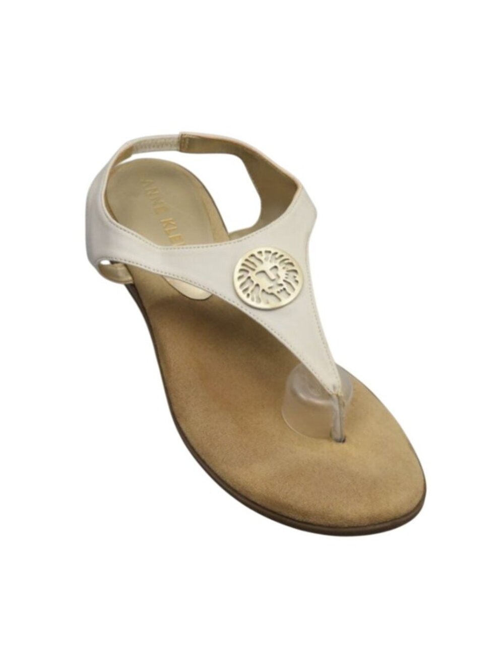 Anne Klein White Thong Sandals With Gold Emblem Accents Size 10 M